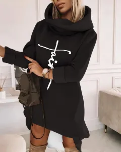 Women's Turtleneck Hooded Mid-length Sweater - Lzs6106A2 Bk-S - View 1