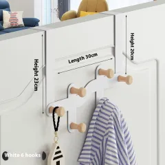 Hanging Clothes Rack Storage Hook Behind The Nail Free Door - Ivory White 6 Hooks - View 1