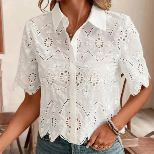 Ladies' Elegant Short Sleeved Shirt White - Shop at LoveMi