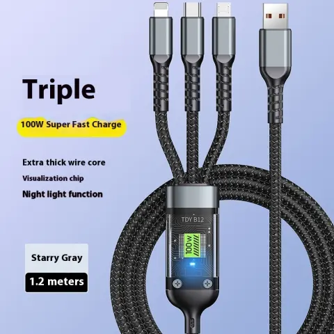 Mobile Phone Data Cable One-to-three Digital Display with Light