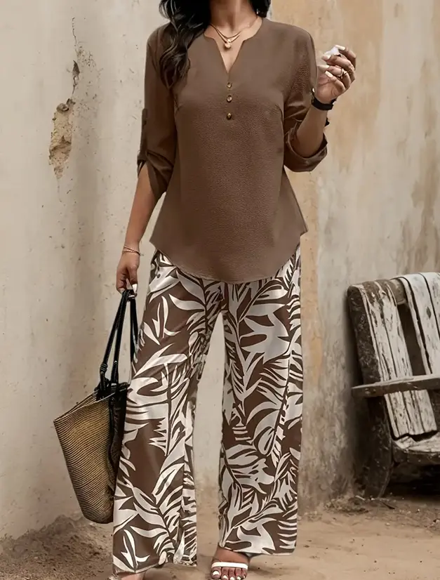 Tropical Printed Women's Casual Suit