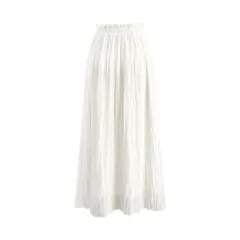 Elastic Waist A- Line Dress White Pleated Casual Skirt - White - View 1
