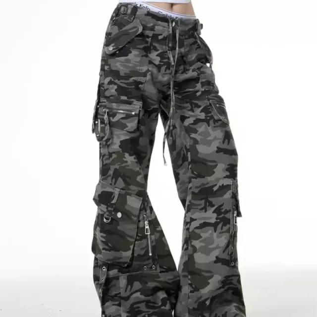 Retro Camouflage Cargo Pants Design Low Waist Loose Camouflage Color L - Shop at LoveMi