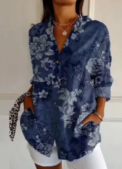 Women's Colour Matching Casual Loose Button Digital Printing Shirt - Yk2158Ny-2Xl - View 1