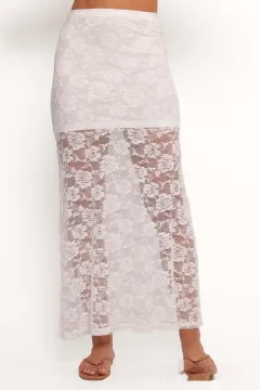 Sexy Hollow Out Lace Skirt Women's Elegant A- Line - White - View 1