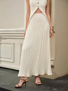 Pleated Stitching Skirt European And American Solid Colour - White - View 1