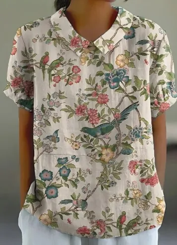 Shirt Women's Short Sleeve Creative Retro Floral Dt03Wyy31 - Shop at LoveMi