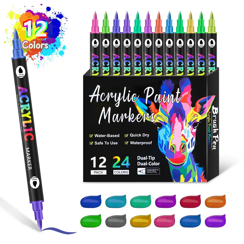 Washable Opaque Color Quick-drying Double-headed Acrylic Marker Pen
