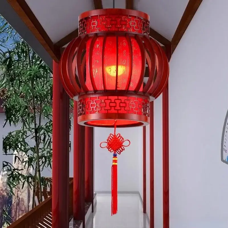 Chinese Hot Pot Restaurant Decoration Antique Wooden Lamp