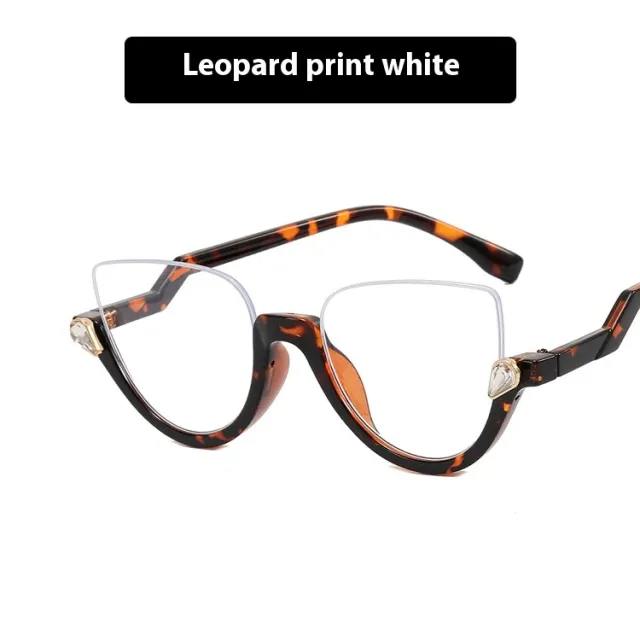 Women's Half Frame Diamond Retro Optical Glasses White Leopard Grain - Shop at LoveMi
