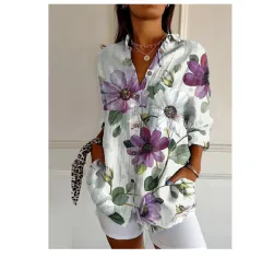 Women's Colour Matching Casual Loose Button Digital Printing Shirt - Jm706-Xl - View 1