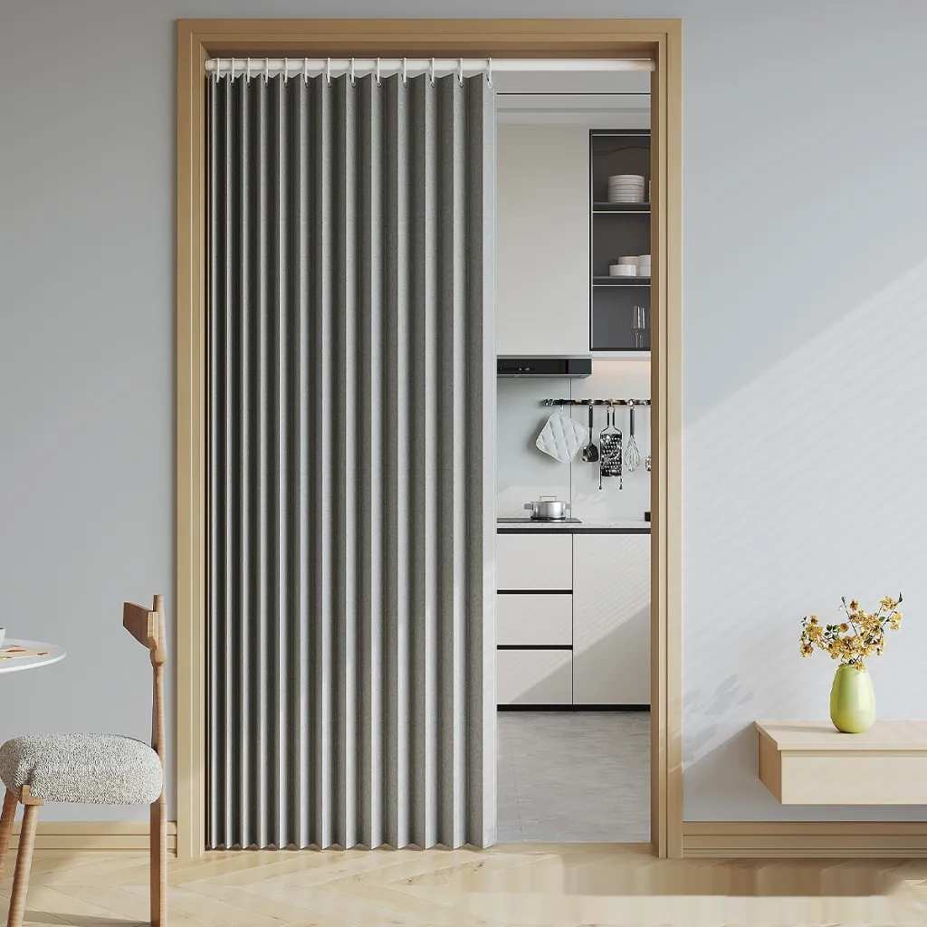 Household Solid Color Folding Partition Door Curtain - Gray