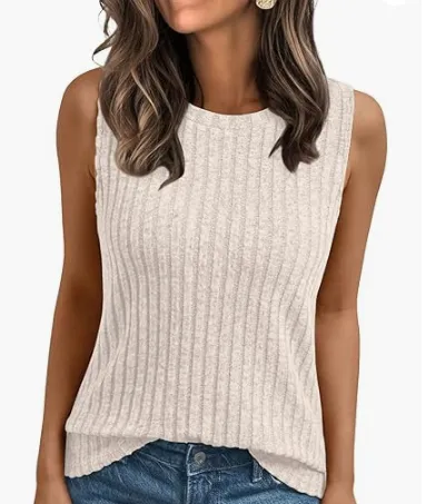 Women's Vest Sleeveless Waistband Shirt Beige - Shop at LoveMi