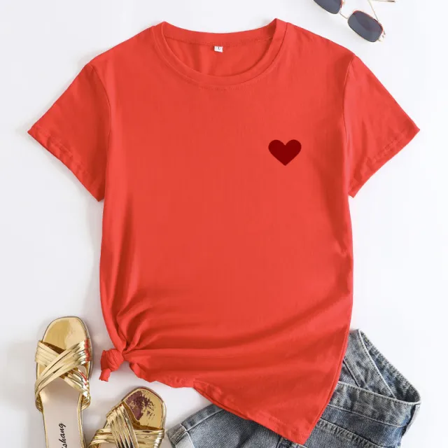 Simple And Comfortable Pure Cotton Love Short Sleeve Women's T shirt Orange - Shop at LoveMi