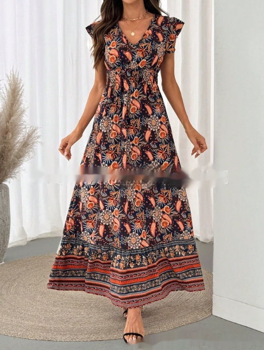 Women's Beach Dress Vacation Style Printed Large Swing Dress