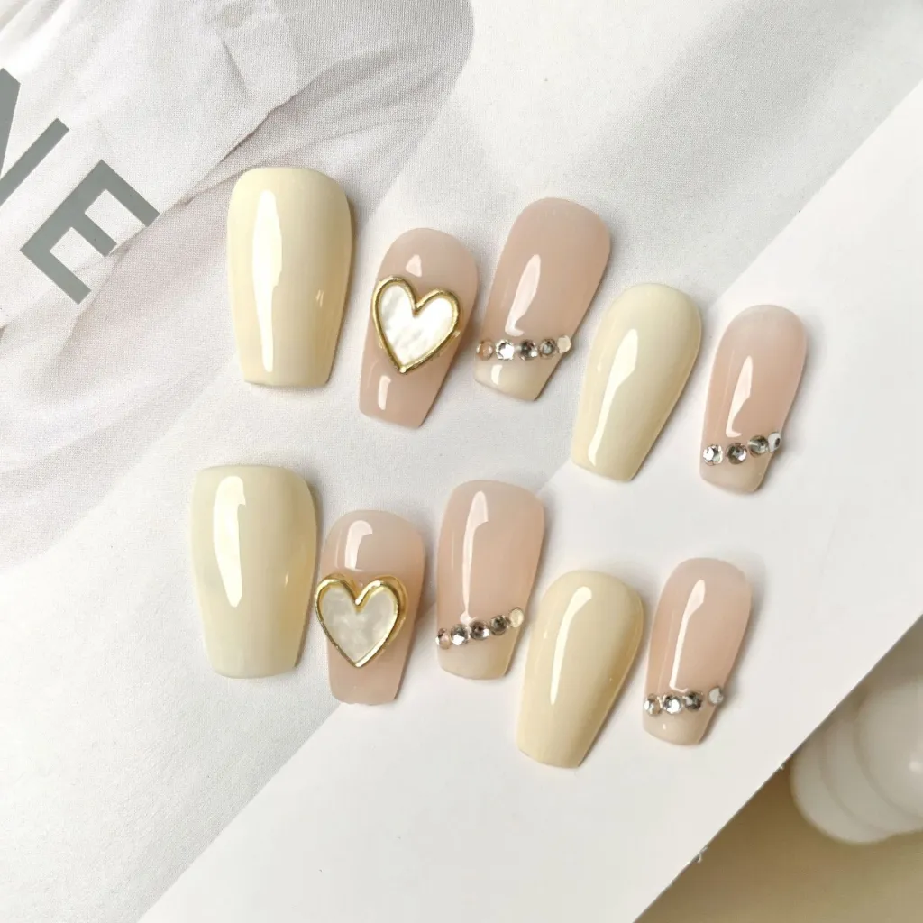 Pure Colour Shell Love French Pure Desire Style Advanced Fake Nails - Short Ladder