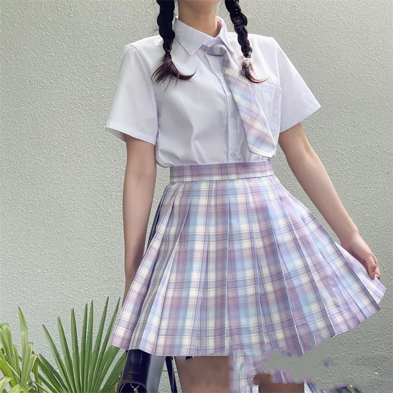 Japanese JK Plaid Skirt Girl High Waist Slim-fit Skirt - Glass Sugar 3Pcs Set-S