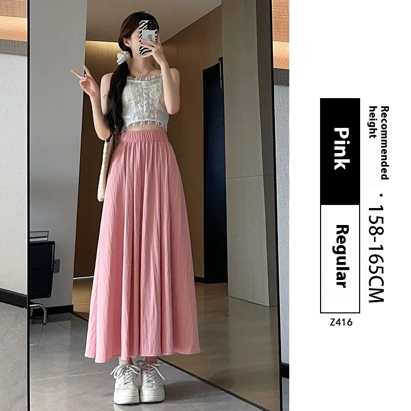 Summer High Waist A- Line Slimming Pleated Dress - Pink
