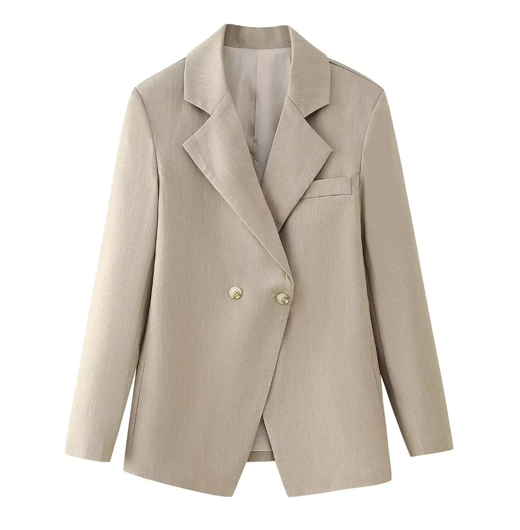 Lapel High Waist Slim Solid Colour Buttons Suit Jacket - Khaki