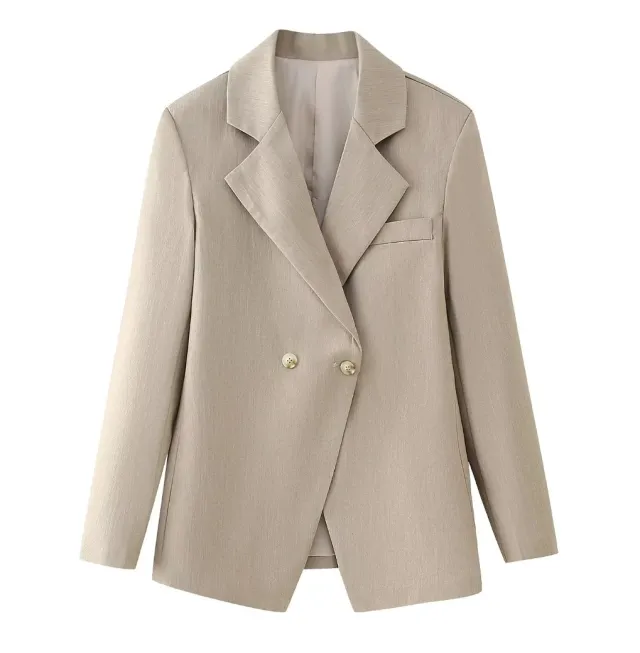 Lapel High Waist Slim Solid Color Buttons Suit Jacket Khaki - Shop at LoveMi