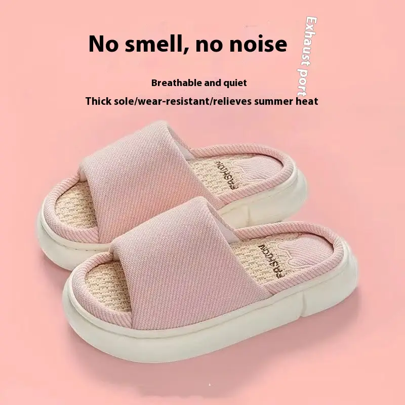 Open Toe Linen Slippers Thick Bottom Home Indoor