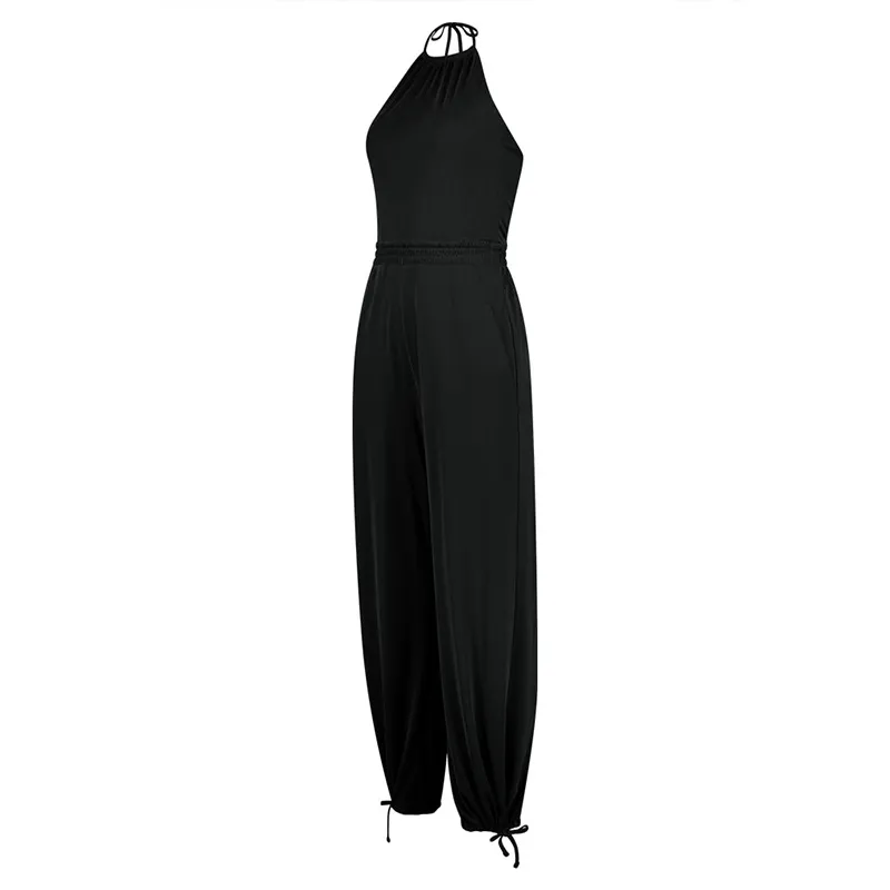 Women's Halter Beauty Back Fitness Jumpsuit - Black