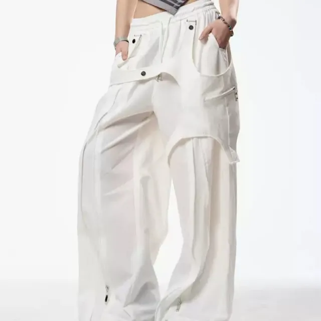 Retro Patchwork Design Casual Pants For Women Spring And Summer New White - Shop at LoveMi