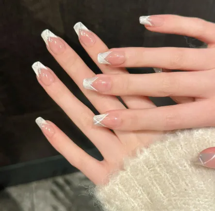 Nude Butterfly Nail Patch Gentle White Fairy Short Handmade Wear Armor - 2814 Short Ladder