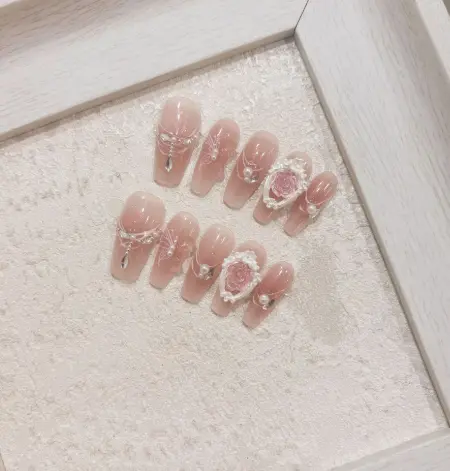 French Cherry Manicure Handmade Detachable Wear Nail