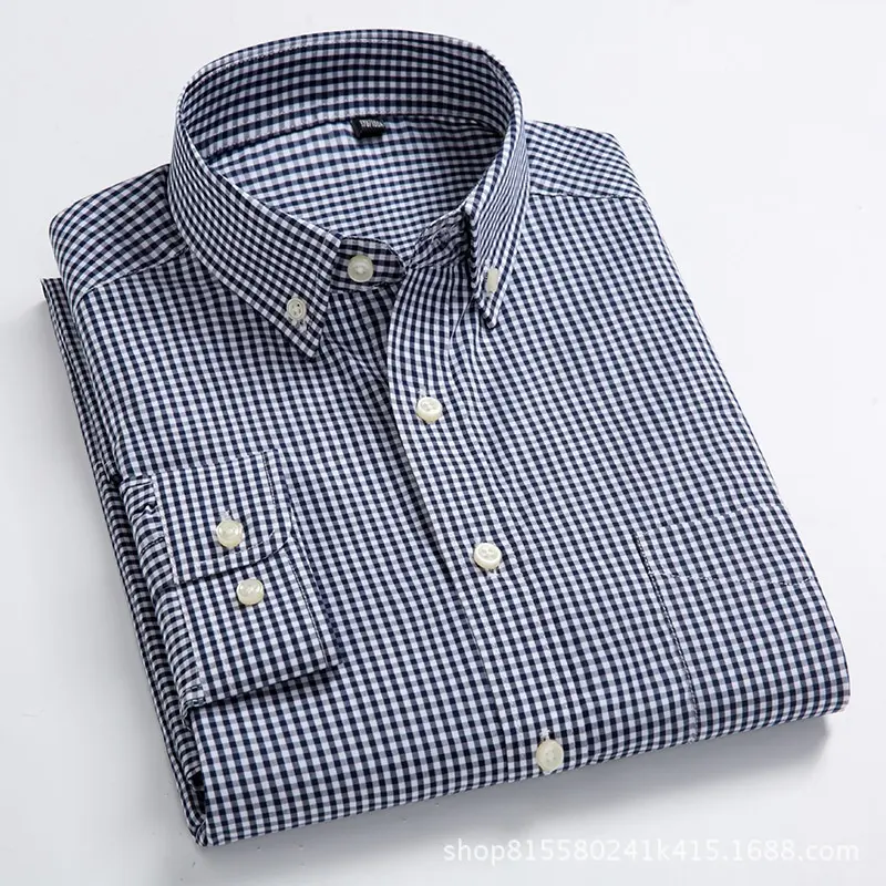 Men's New Autumn Cotton Small Plaid Breathable