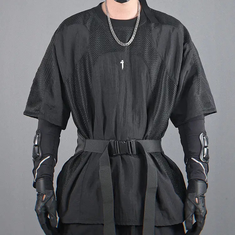 Mechanical Style Mesh Breathable Sports Round Neck Short Sleeve