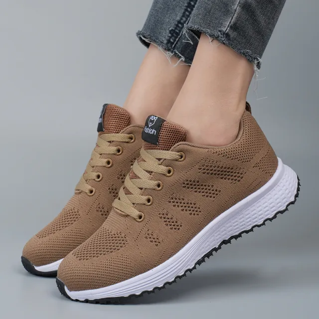 Plus Size Spring And Autumn Sneakers Women's Fly kit Mesh Women's Shoes Brown - Shop at LoveMi