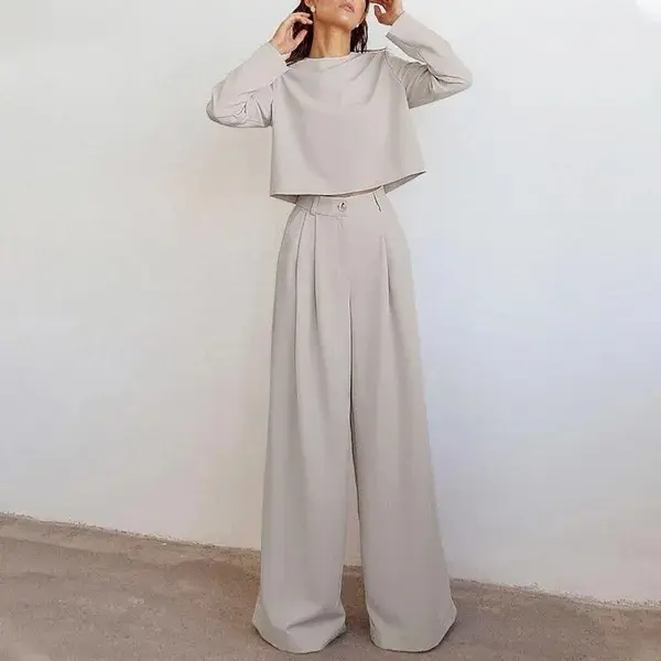 Women's Long Sleeve Two-Piece Suit with Wide Leg Pants