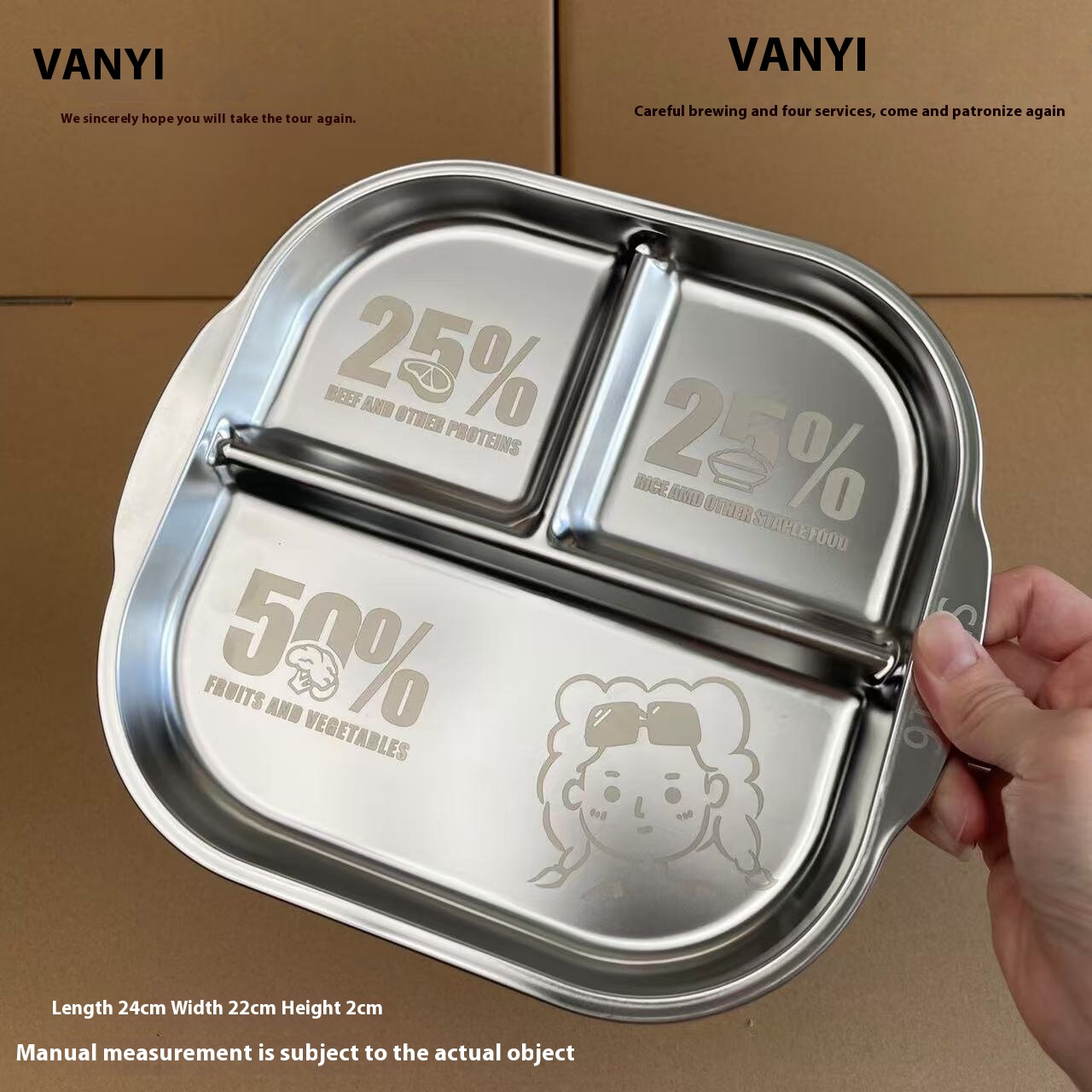 211 Stainless Steel Compartment Tray Fat Reducing Food Dispatch Disk Children's Tableware Three Grid Meal Tray