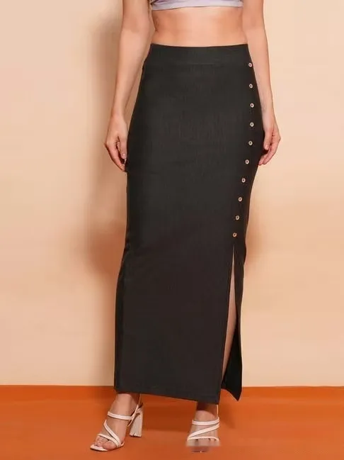 European And American Women's Clothing Sunken Stripe Rib Temperament Split Button Sheath High Waist Skirt Black - Shop at LoveMi