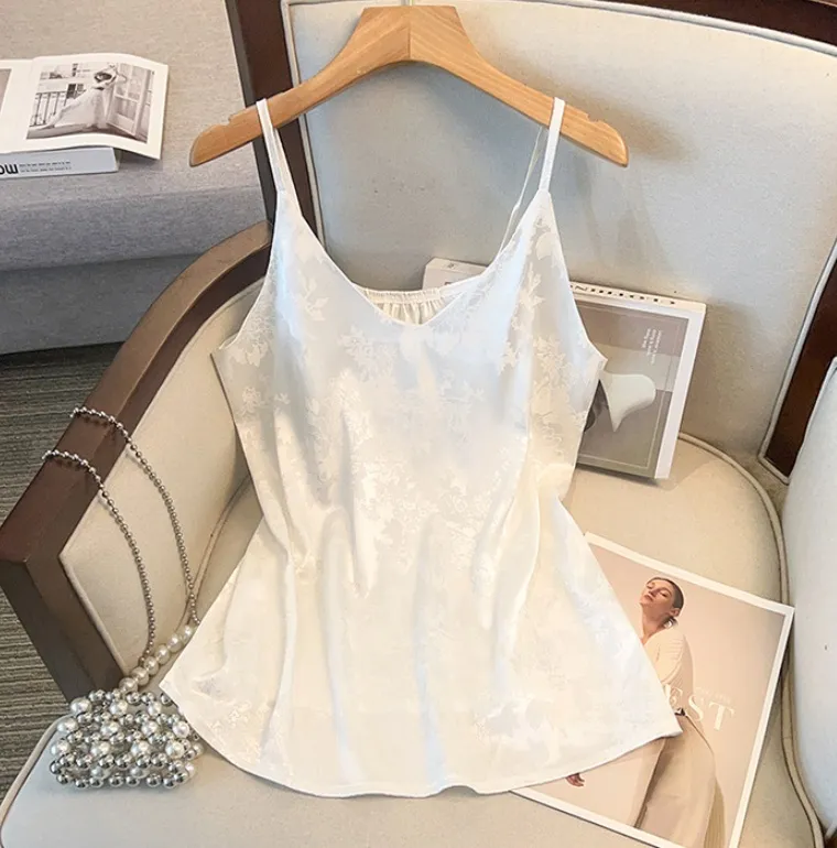 Plus-sized Plus-sized 15000kg Silk Satin All-matching Tank Top Women - White