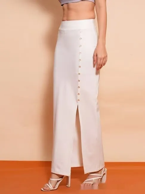 European And American Women's Clothing Sunken Stripe Rib Temperament Split Button Sheath High Waist Skirt White - Shop at LoveMi