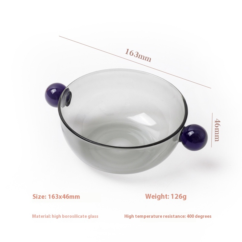 Double Ball Handle Colored Glass Bowl Fruit Salad Bowl Soup Rice Bowl