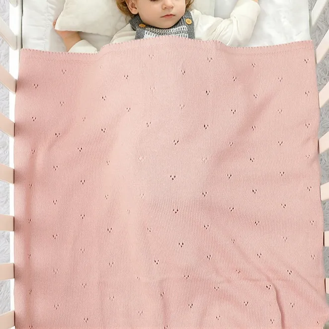 Baby Boys' And Girls' Knitted Solid Color Hollow-out Dot Quilt Quilt