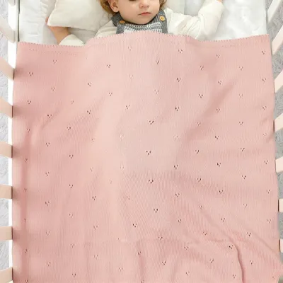 Baby Boys' And Girls' Knitted Solid Color Hollow-out Dot Quilt Quilt