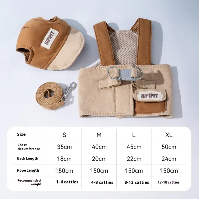 Pet Dog Cat Hat Outdoor Sunshade Anti strangulation Hand Holding Rope Chest Strap Brown 3Pcs Set - Shop at LoveMi