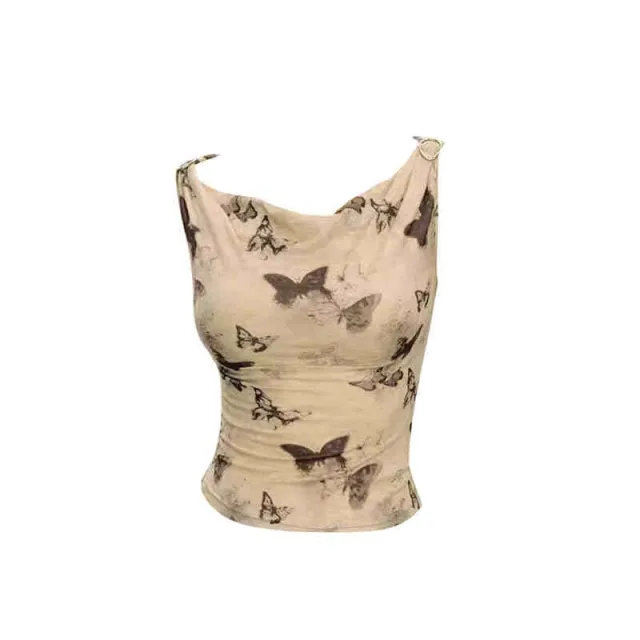 Retro Butterfly Print Camisole Women's Sleeveless Vest Brown Butterfly Print - Shop at LoveMi