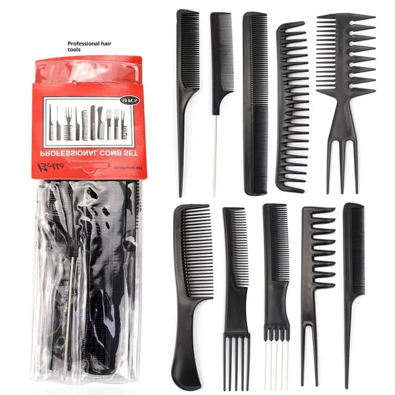 10-piece Set Hairdressing Comb Suit Barber Shop Styling Comb Makeup Comb For Hair Salon - Hair Comb Black