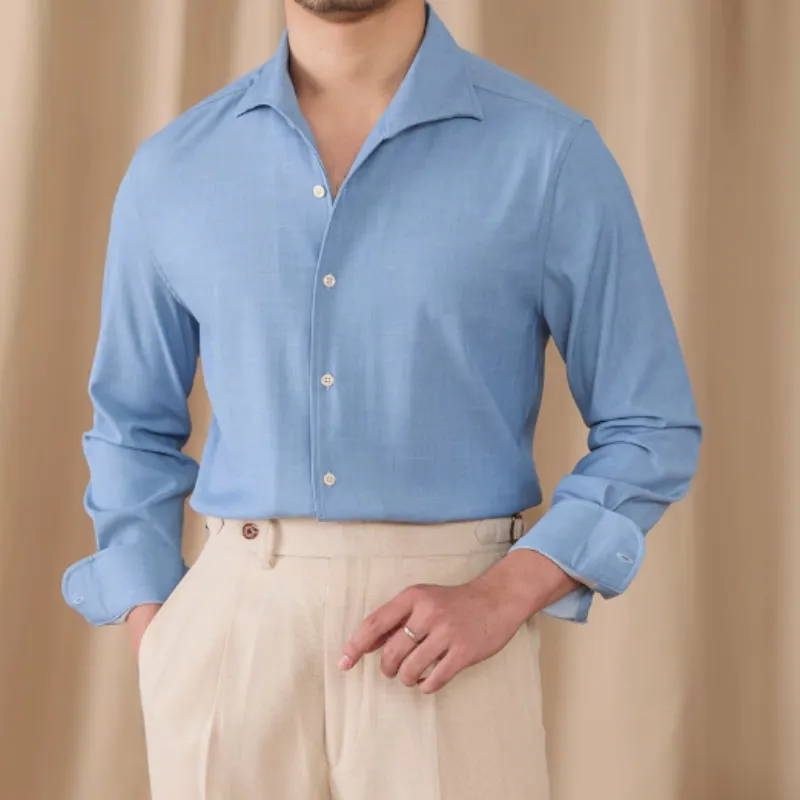 British Men Draping Anti-wrinkle One-piece Collar Casual Long-sleeved Shirt