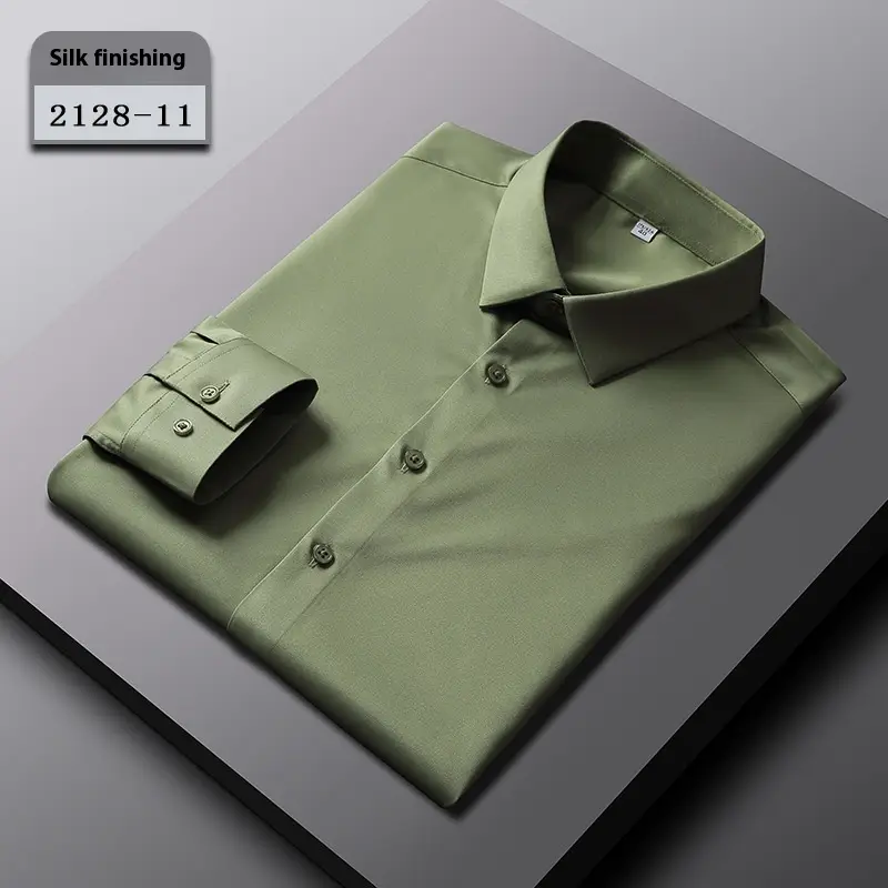 Elastic Silk Men's Long-sleeved Non-ironing Solid Color Breathable Shirt
