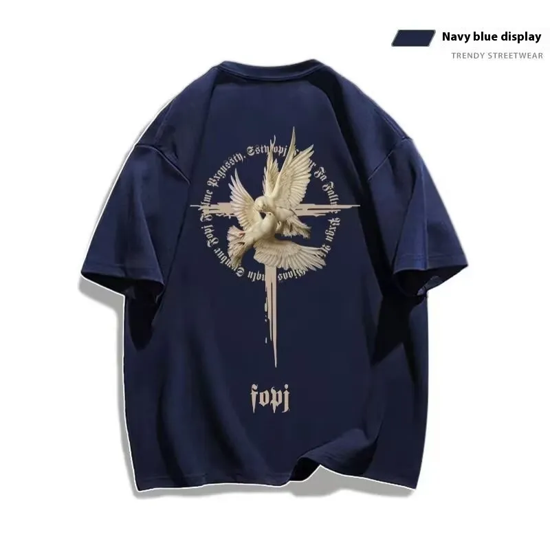 Women's Simple Printed Loose Short Sleeve - Navy Blue