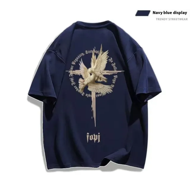 Women's Simple Printed Loose Short Sleeve Navy Blue - Shop at LoveMi