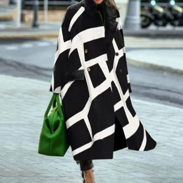 Women's Long Sleeve Turn down Collar Coat Coat Line Grid - Shop at LoveMi