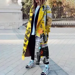 Women's Printed Dragon And Phoenix Woolen Coat - Figure 50 - View 1