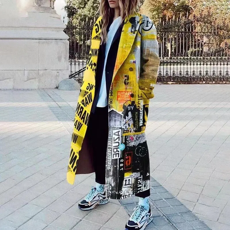 Women's Printed Dragon And Phoenix Woolen Coat - Figure 50